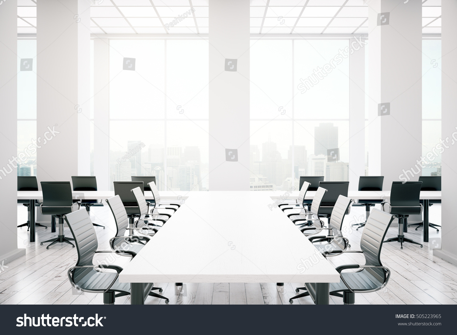 stock-photo-minimalistic-white-conference-room-interior-with-city-view-d-rendering-505223965
